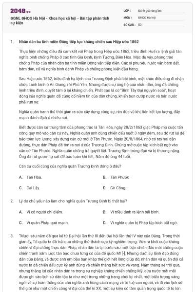 ĐGNL ĐHQG Hà Nội - Khoa học xã hội - Bài tập phân tích sự kiện