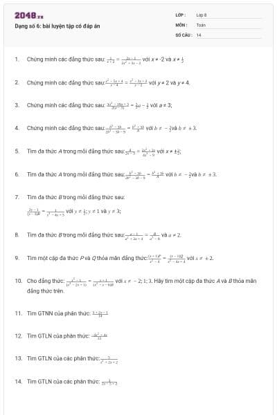 Dạng số 6: bài luyện tập có đáp án