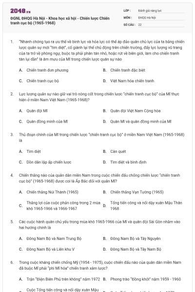 ĐGNL ĐHQG Hà Nội - Khoa học xã hội - Chiến lược Chiến tranh cục bộ (1965-1968)