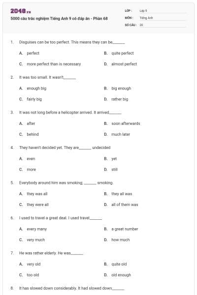 5000 câu trắc nghiệm Tiếng Anh 9 có đáp án - Phần 68