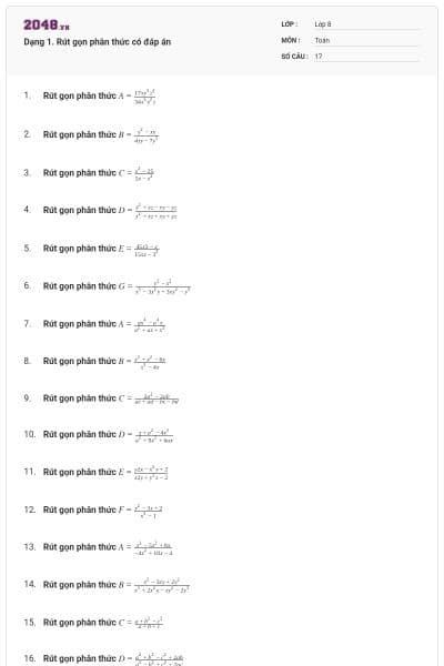 Dạng 1. Rút gọn phân thức có đáp án