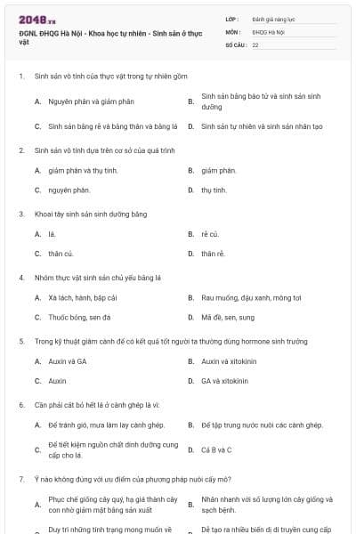 ĐGNL ĐHQG Hà Nội - Khoa học tự nhiên - Sinh sản ở thực vật