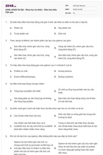 ĐGNL ĐHQG Hà Nội - Khoa học tự nhiên - Điều hòa biểu hiện gen