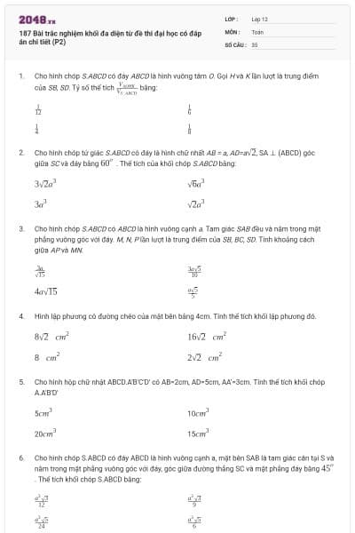 187 Bài trắc nghiệm khối đa diện từ đề thi đại học có đáp án chi tiết (P2)