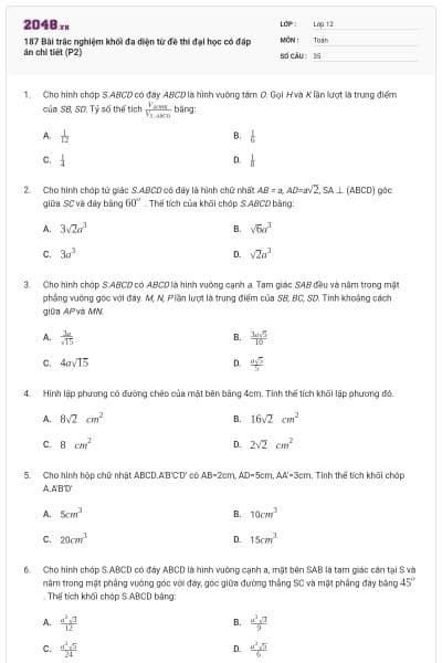 187 Bài trắc nghiệm khối đa diện từ đề thi đại học có đáp án chi tiết (P2)