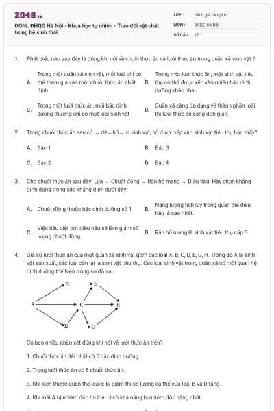 ĐGNL ĐHQG Hà Nội - Khoa học tự nhiên - Trao đổi vật chất trong hệ sinh thái