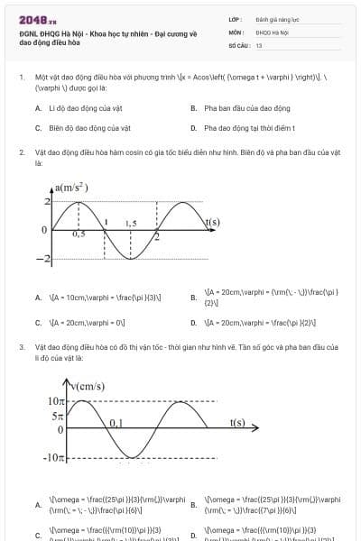 ĐGNL ĐHQG Hà Nội - Khoa học tự nhiên - Đại cương về dao động điều hòa