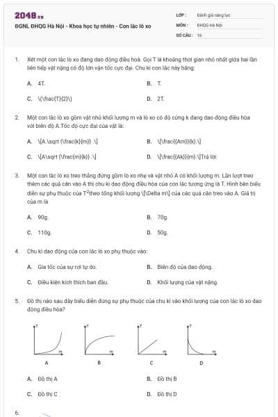 ĐGNL ĐHQG Hà Nội - Khoa học tự nhiên - Con lắc lò xo