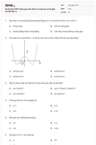 Đề thi thử THPT Quốc gia môn Toán có chọn lọc và lời giải chi tiết (Đề 1)