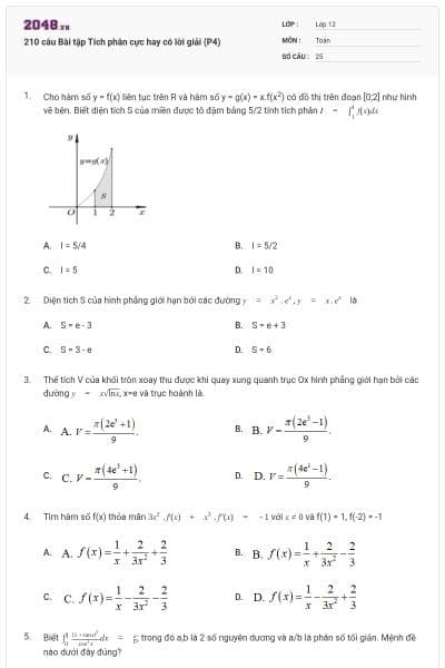 210 câu Bài tập Tích phân cực hay có lời giải (P4)