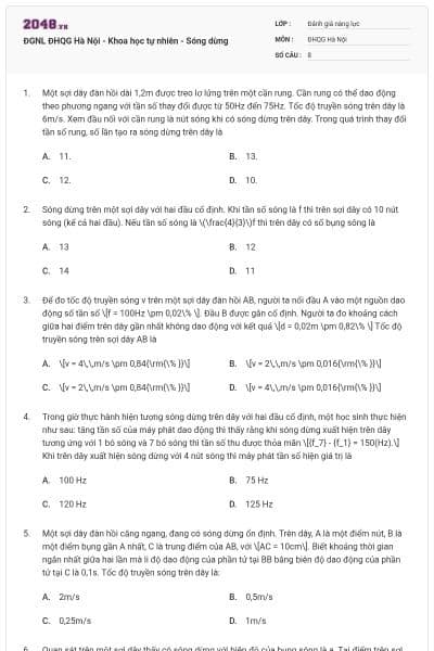 ĐGNL ĐHQG Hà Nội - Khoa học tự nhiên - Sóng dừng