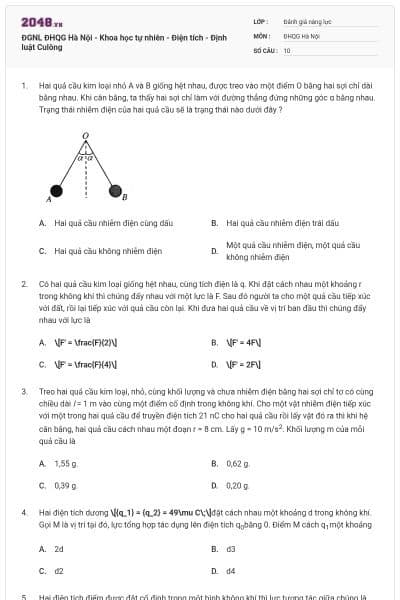 ĐGNL ĐHQG Hà Nội - Khoa học tự nhiên - Điện tích - Định luật Culông
