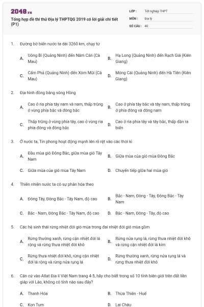 Tổng hợp đề thi thử Địa lý THPTQG 2019 có lời giải chi tiết (P1)