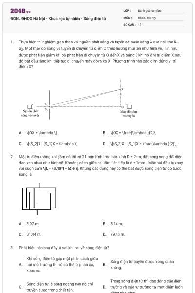 ĐGNL ĐHQG Hà Nội - Khoa học tự nhiên - Sóng điện từ