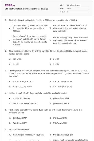 750 câu trắc nghiệm Y sinh học di truyền - Phần 20