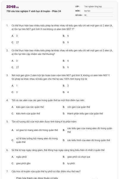 750 câu trắc nghiệm Y sinh học di truyền - Phần 24