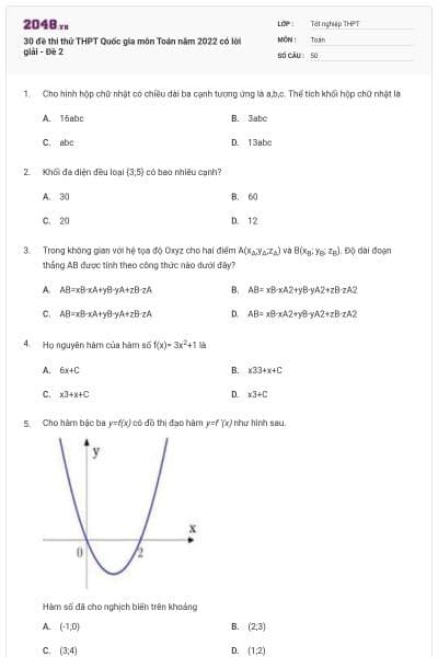 30 đề thi thử THPT Quốc gia môn Toán năm 2022 có lời giải - Đề 2