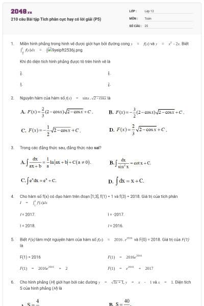 210 câu Bài tập Tích phân cực hay có lời giải (P5)