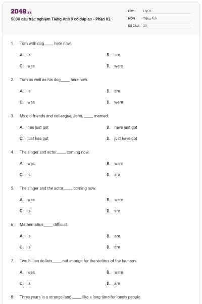 5000 câu trắc nghiệm Tiếng Anh 9 có đáp án - Phần 82