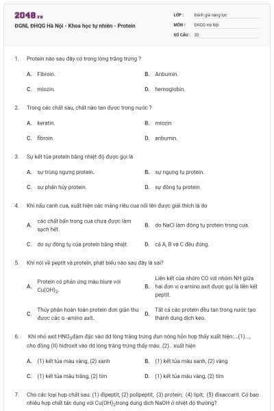 ĐGNL ĐHQG Hà Nội - Khoa học tự nhiên - Protein