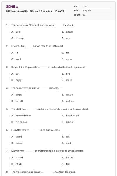 5000 câu trắc nghiệm Tiếng Anh 9 có đáp án - Phần 94