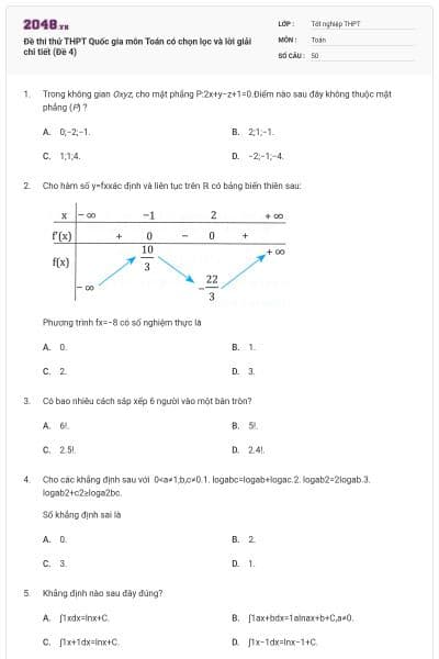 Đề thi thử THPT Quốc gia môn Toán có chọn lọc và lời giải chi tiết (Đề 4)