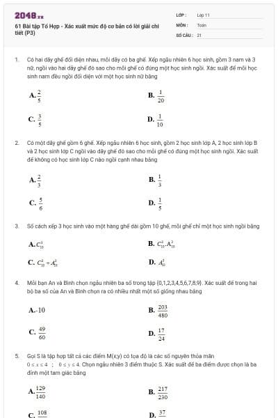 61 Bài tập Tổ Hợp - Xác xuất mức độ cơ bản có lời giải chi tiết (P3)