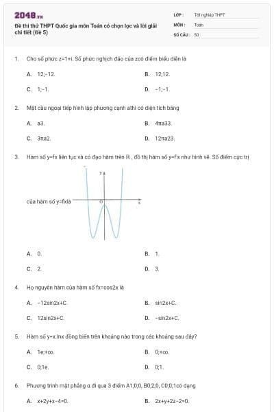 Đề thi thử THPT Quốc gia môn Toán có chọn lọc và lời giải chi tiết (Đề 5)