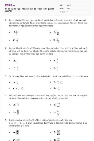 61 Bài tập Tổ Hợp - Xác xuất mức độ cơ bản có lời giải chi tiết (P3)