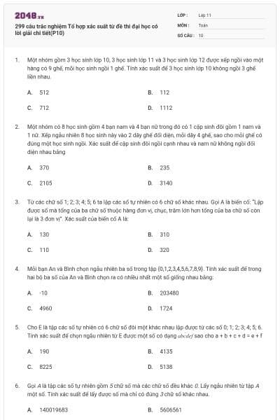 299 câu trắc nghiệm Tổ hợp xác suất từ đề thi đại học có lời giải chi tiết(P10)