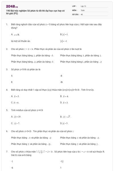 190 Bài trắc nghiệm Số phức từ đề thi đại học cực hay có lời giải (P2)