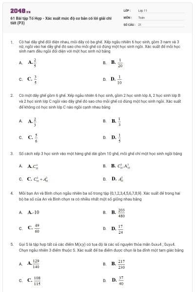 61 Bài tập Tổ Hợp - Xác xuất mức độ cơ bản có lời giải chi tiết (P3)