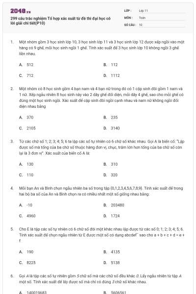 299 câu trắc nghiệm Tổ hợp xác suất từ đề thi đại học có lời giải chi tiết(P10)