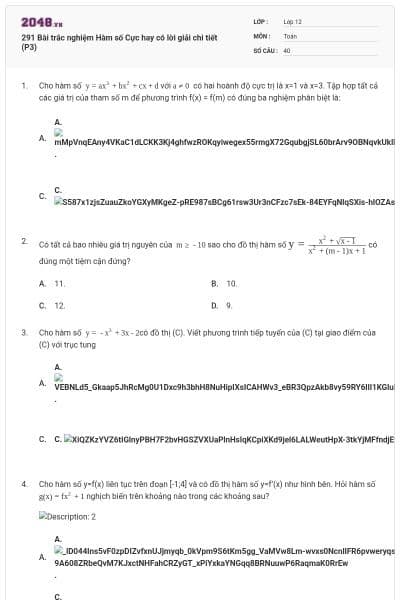 291 Bài trắc nghiệm Hàm số Cực hay có lời giải chi tiết (P3)