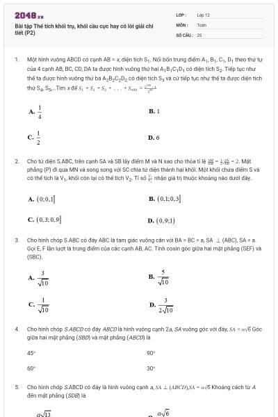 Bài tập Thể tích khối trụ, khối cầu cực hay có lời giải chi tiết (P2)