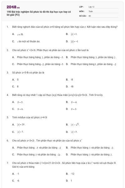 190 Bài trắc nghiệm Số phức từ đề thi đại học cực hay có lời giải (P2)
