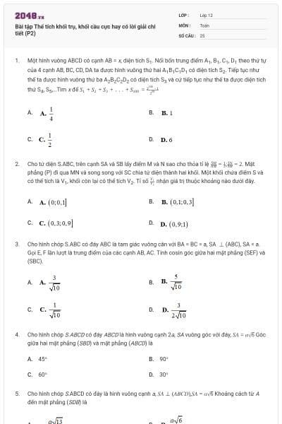 Bài tập Thể tích khối trụ, khối cầu cực hay có lời giải chi tiết (P2)