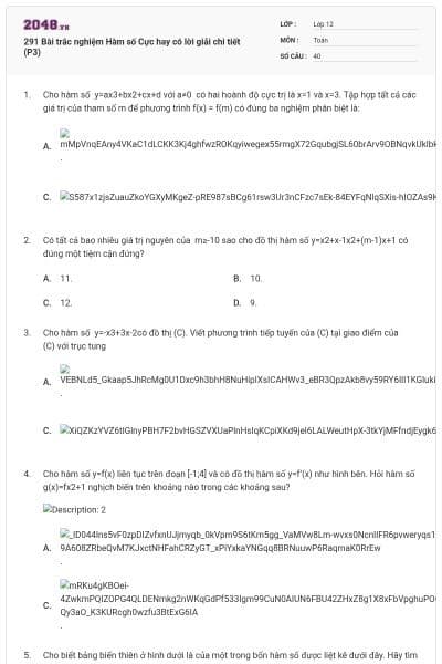 291 Bài trắc nghiệm Hàm số Cực hay có lời giải chi tiết (P3)