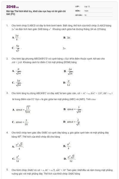 Bài tập Thể tích khối trụ, khối cầu cực hay có lời giải chi tiết (P3)
