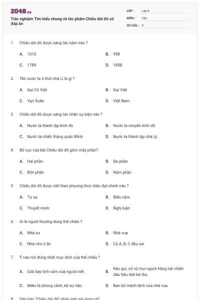 Trắc nghiệm Tìm hiểu chung về tác phẩm Chiếu dời đô có đáp án