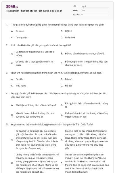 Trắc nghiệm Phân tích chi tiết Hịch tướng sĩ có đáp án