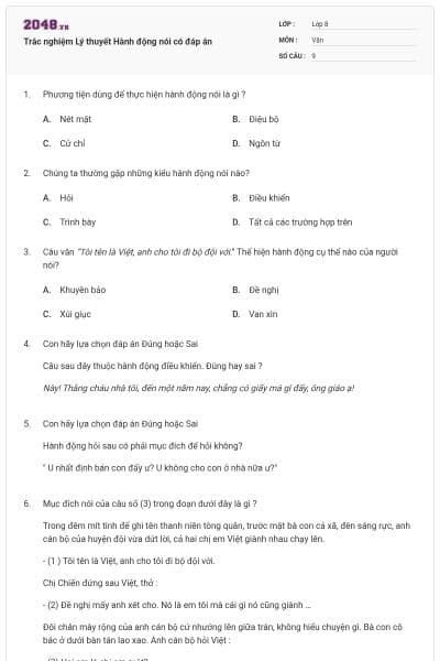 Trắc nghiệm Lý thuyết Hành động nói có đáp án