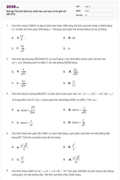 Bài tập Thể tích khối trụ, khối cầu cực hay có lời giải chi tiết (P3)