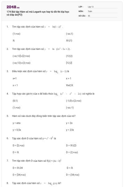 174 Bài tập Hàm số mũ Logarit cực hay từ đề thi đại học có đáp án(P3)