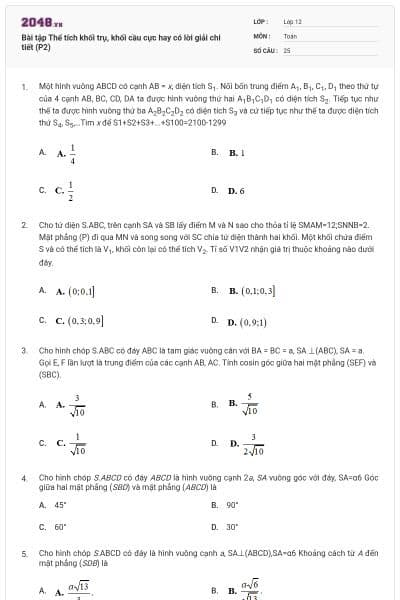 Bài tập Thể tích khối trụ, khối cầu cực hay có lời giải chi tiết (P2)