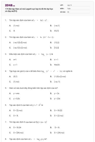 174 Bài tập Hàm số mũ Logarit cực hay từ đề thi đại học có đáp án(P3)