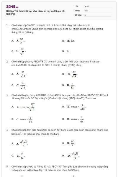 Bài tập Thể tích khối trụ, khối cầu cực hay có lời giải chi tiết (P3)