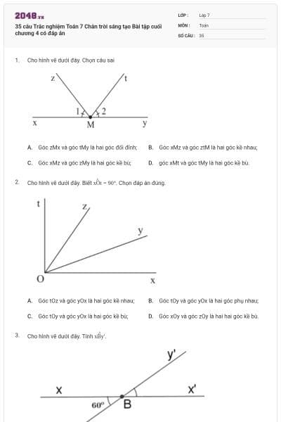 35 câu Trắc nghiệm Toán 7 Chân trời sáng tạo Bài tập cuối chương 4 có đáp án