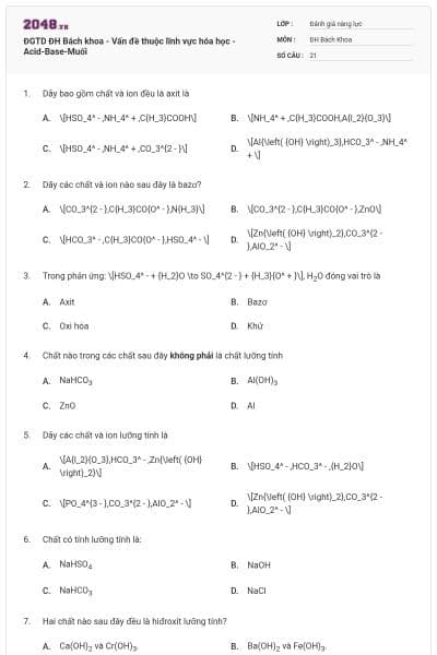 ĐGTD ĐH Bách khoa - Vấn đề thuộc lĩnh vực hóa học - Acid-Base-Muối