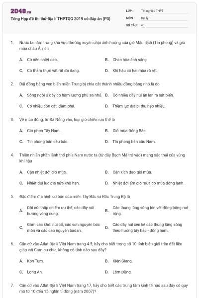 Tổng Hợp đề thi thử Địa lí THPTQG 2019 có đáp án (P3)